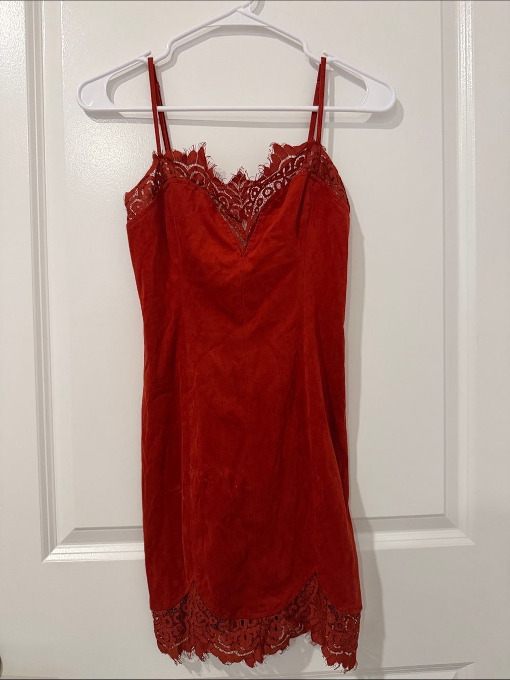 Free People Crimson Lace-Trim Suede Slip Dress